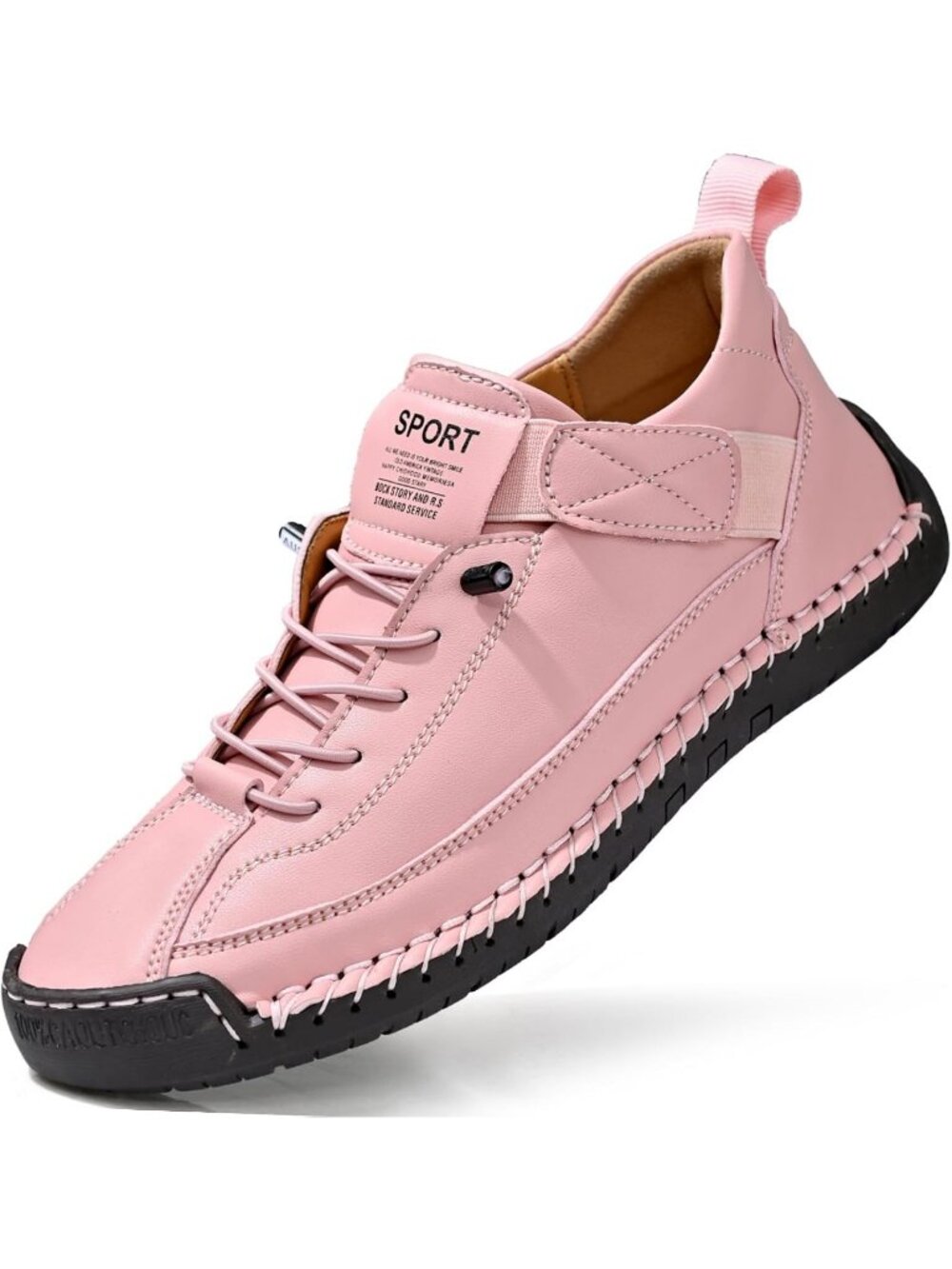 Women's Pink Leather Breathable Loafer Mid top Walking Flat Ankle Chukka Sneaker